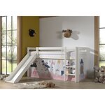 PINO Lit mezzanine avec toboggan + Rideau pour lit en 4 parties Princesse
