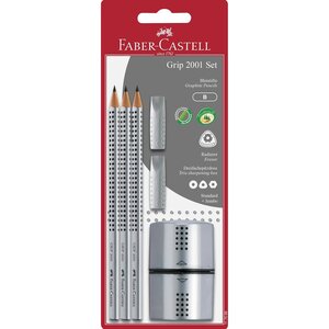 Set 3 Crayons Graphite Grip 2001 - B - 2 Gommes Capuchon - Taille-crayon Grip Trio FABER-CASTELL