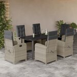 vidaXL Ensemble à manger de jardin et coussins 7 Pièces gris clair rotin