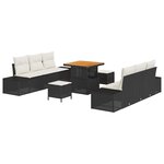 vidaXL Ensemble de canapé de jardin avec coussin 9 Pièces Noir Poly rotin
