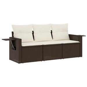 vidaXL Salon de jardin avec coussins 3 Pièces marron résine tressée