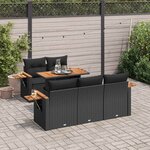 vidaXL Salon de jardin 6 Pièces avec coussins noir résine tressée acacia