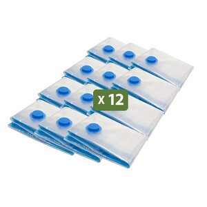 Pack and Move - Lot 12 Housses Rangement Sous Vide - Taille S 50 x 70 cm - Sac de Compression - Vêtements Pull Hiver - Petit Format - Fermeture Zip