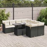 vidaXL Salon de jardin 9 Pièces avec coussins noir résine tressée