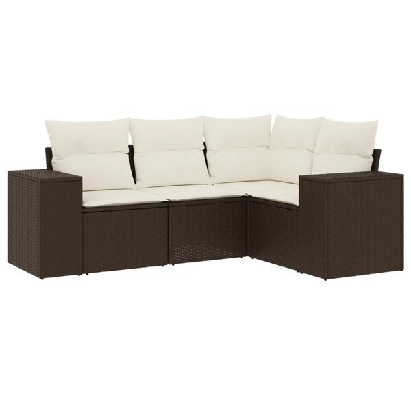 vidaXL Salon de jardin 4 Pièces avec coussins marron résine tressée