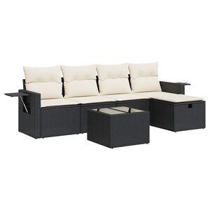 vidaXL Salon de jardin 6 Pièces avec coussins noir résine tressée