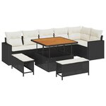 vidaXL Ensemble de canapé de jardin avec coussin 9 Pièces Noir et crème