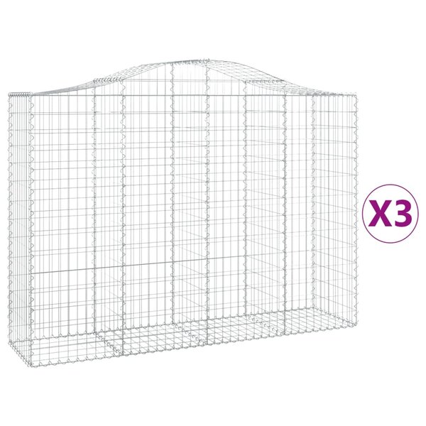 vidaXL Paniers à gabions arqués 3 Pièces 200x50x140/160 cm Fer galvanisé