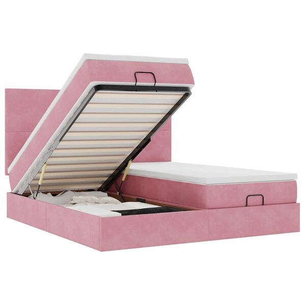 vidaXL Cadre de lit ottoman avec matelas rose 200x200 cm velours