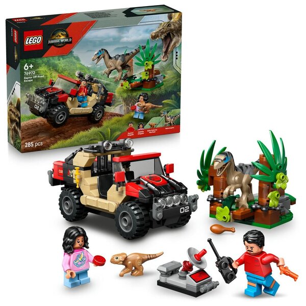 LEGO Jurassic World 76972 — Le vélociraptor et l’évasion en 4x4  285 pièces  dès 6 ans.