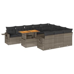 vidaXL Salon de jardin 11 Pièces avec coussins gris résine tressée