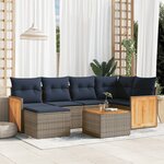 vidaXL Salon de jardin 7 Pièces avec coussins gris résine tressée