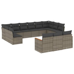 vidaXL Salon de jardin avec coussins 13 Pièces gris résine tressée