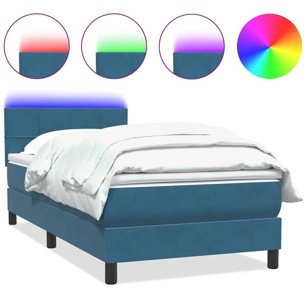 vidaXL Sommier à lattes de lit et matelas et LED bleu foncé 80x210 cm velours