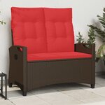 vidaXL Banc de jardin avec oreiller Marron et rouge 105 x 60 x 112 cm