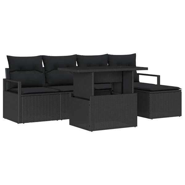 vidaXL Ensemble de canapé de jardin 6 pc Noir Poly rotin