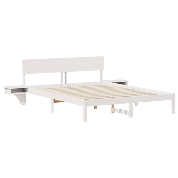 vidaXL Cadre de lit avec tables de chevet Blanc Bois massif en pin