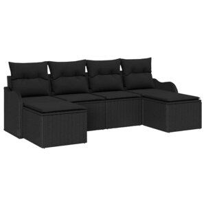 vidaXL Ensemble de canapé de jardin avec coussin 6 Pièces Noir Poly rotin