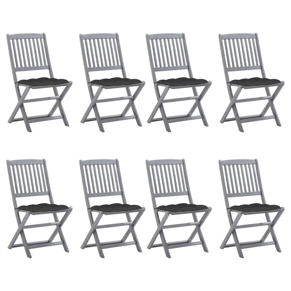 vidaXL Chaises pliables d'extérieur lot de 8 et coussins Bois d'acacia