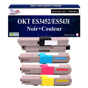 T3AZUR - 4x Toners compatibles avec Oki ES3452 MFP  ES5431DN  ES5462 MFP (Noir+Couleur)