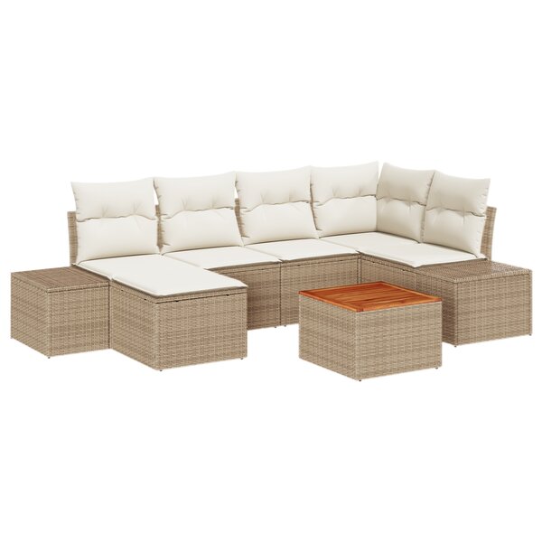 vidaXL Ensemble de jardin 7 pièces avec coussins beiges en poly rattan et acacia