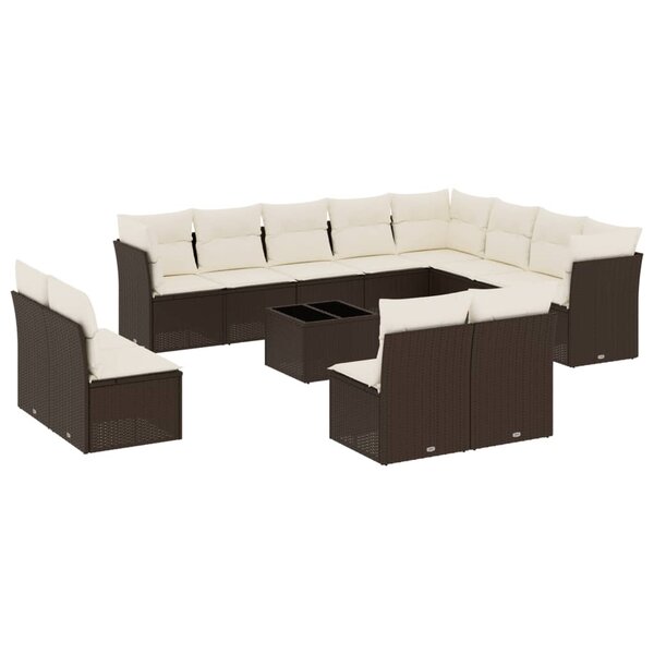 vidaXL Salon de jardin avec coussins 13 Pièces marron résine tressée