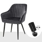 Chaise de salle à manger fauteuil siège rembourrée avec accoudoirs largeur d’assise 49 cm pieds en métal revêtement en velours charge 110 kg pour salon chambre gris 12_0004905