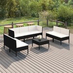 vidaXL Salon de jardin 8 Pièces avec coussins résine tressée noir
