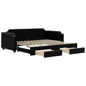 vidaXL Lit de jour avec gigogne et tiroirs noir 90x190 cm tissu
