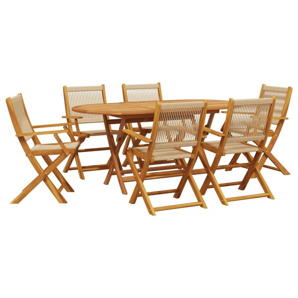 vidaXL Ensemble à Manger de jardin 7Pièces beige polypropylène et bois