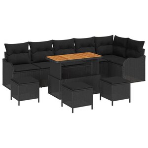 vidaXL Ensemble de canapé de jardin avec coussin 10 Pièces Noir