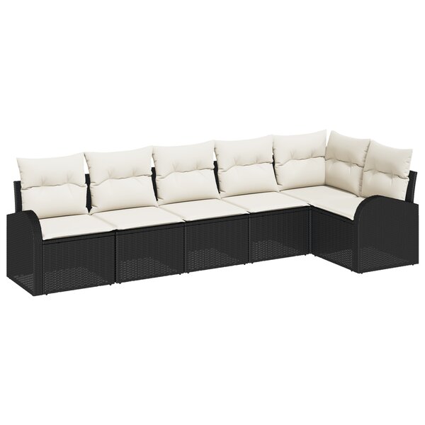 Ensemble de 6 Canapés de Jardin avec Coussins Noir en Poly Rotin