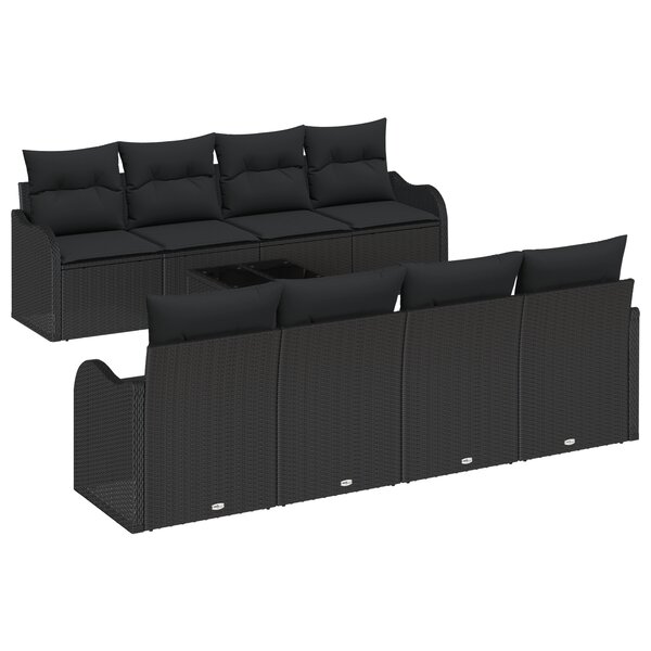 Ensemble de 9 pièces de Canapés de Jardin avec Coussins Noir en Rattan Poly