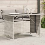 vidaXL Table de jardin et dessus en verre gris clair 110x68x70cm rotin