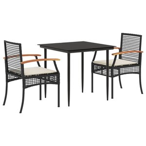 vidaXL Ensemble à manger de jardin avec coussins 3 Pièces Noir