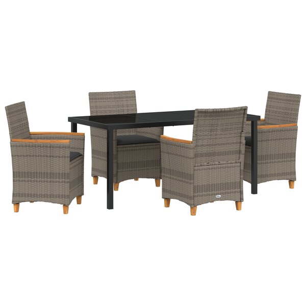 vidaXL Set de 5 Pièces de Salle à Manger de Jardin avec Coussins Gris Poly Rattan