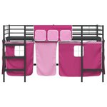 vidaXL Cadre de Lit Mezzanine pour Enfants avec Rideaux Noir et rose
