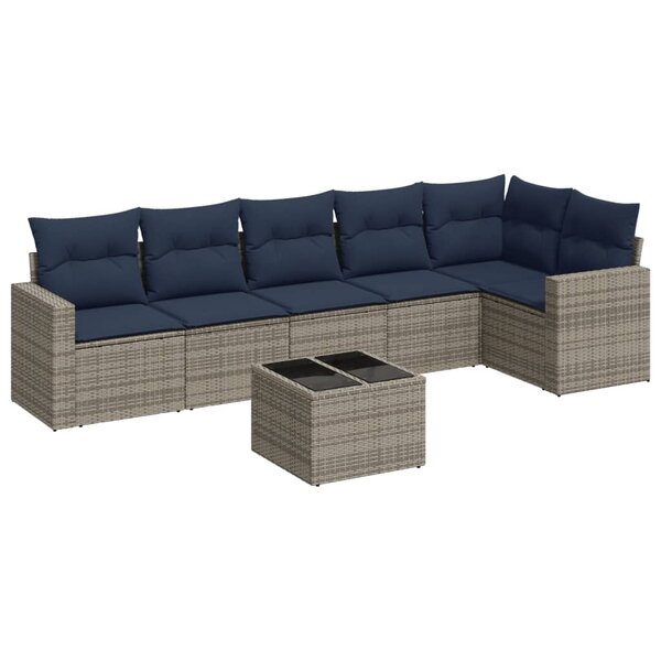 vidaXL Salon de jardin 7 Pièces avec coussins gris résine tressée