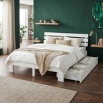 Lit en Bois 140x200 cm blanc - Lit Double avec Matelas à ressorts - 2 Tiroirs