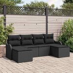 vidaXL Ensemble de canapé de jardin avec coussin 6 Pièces Noir Poly rotin