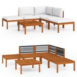 vidaXL Salon de jardin 6 Pièces avec coussins Crème Bois d'acacia solide