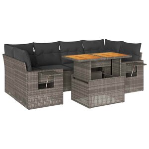 vidaXL Salon de jardin avec coussins 7 Pièces gris résine tressée