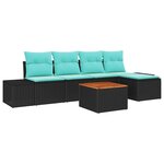 vidaXL Ensemble de canapé de jardin avec coussin 6 Pièces Noir Poly rotin