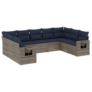 vidaXL Salon de jardin 9 Pièces avec coussins gris résine tressée