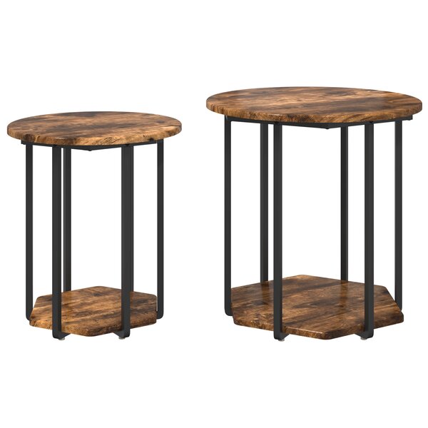 Table d'appoint vidaXL 2 Pièces en chêne fumé  bois d'ingénierie et métal