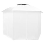 vidaXL Chapiteau de jardin avec rideaux 360x312x265 cm Blanc 180 g/m²