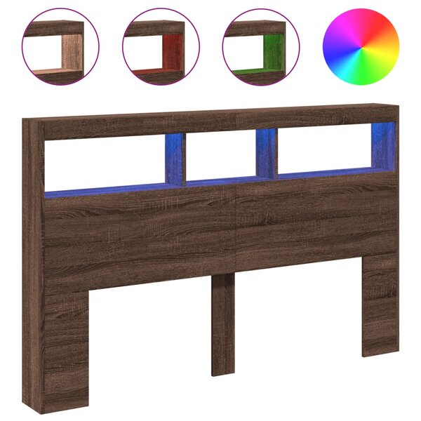 vidaXL Armoire tête de lit avec LED chêne marron 160x17x102 cm