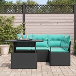 vidaXL Ensemble de canapé de jardin 5 Pièces Noir et bleu polyrotin