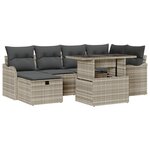 Ensemble de canapés de jardin 7 pièces coussins poly rotin gris clair