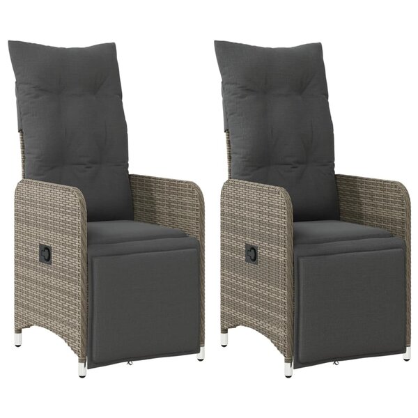 vidaXL Chaises inclinables de jardin lot de 2 et coussins gris rotin